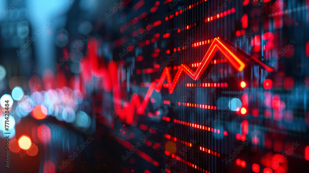 Aufkleber dynamic digital stock market data display with glowing red trend line.