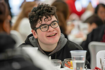 Guy with Down syndrome in a restaurant