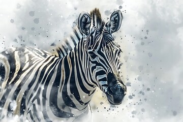 Fototapeta na wymiar cute zebra watercolor portrait artwork animals illustration