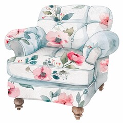 Whimsy watercolor of A Armchair clipart, watercolor clipart, Perfect for nursery, isolated on white background	