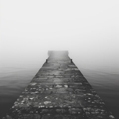 Fototapeta premium Dock in fog, outdoors, tranquil scene, landscape