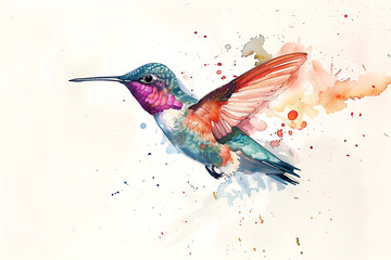 hummingbird watercolor portrait artwork animals illustration