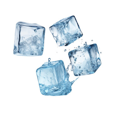 Falling ice cube isolated on transparent or white background