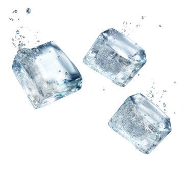 Falling ice cube isolated on transparent or white background
