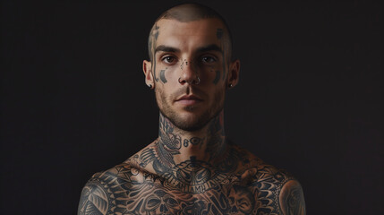 photo of a completely tattooed man - obrazy, fototapety, plakaty