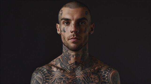 photo of a completely tattooed man