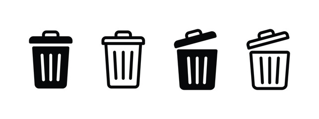Trash Can Icon Set - Empty and Full Waste Bin Symbols - obrazy, fototapety, plakaty