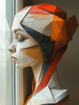 female bust in cubism style close-up