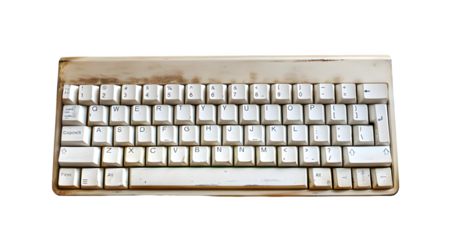 Vintage keyboard isolated on a transparent background, PNG, Ai