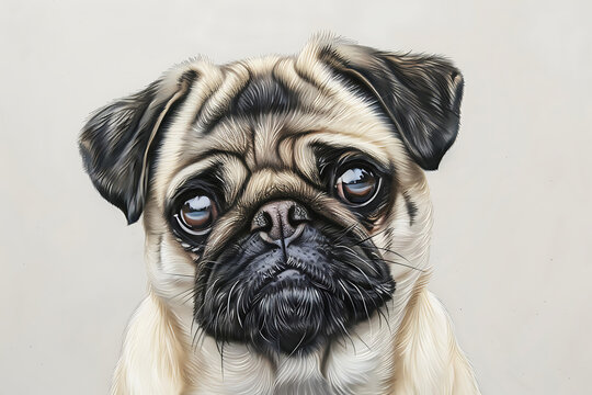 pug dog breed watercolor portrait artwork animals illustration 