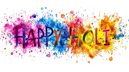 Abstract colorful happy holi background.Illustration of festival of colors with rainbow color powder on holi text. - obrazy, fototapety, plakaty