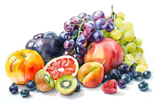 still life of summer fruits watercolor painting
