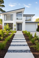 Bright modern design, expansive copy space, sleek lines, front view
