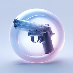 Glossy stylized glass icon of gun, handgun, pistol, firearm, weapon, sidearm - obrazy, fototapety, plakaty