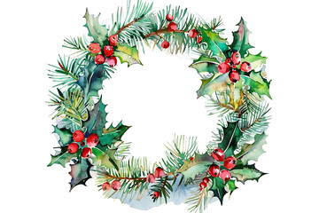Fototapeta na wymiar Watercolor christmas wreath isolated on white background