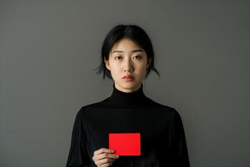 Asian Woman showing red card against racism