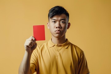Asian Man showing red card against racism