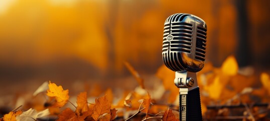 a high resolution banner featuring a close up of a microphone set against a sparkling, blurred...
