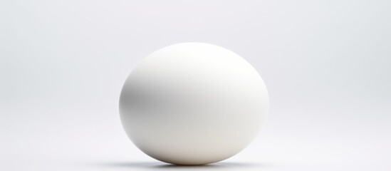 Fototapeta na wymiar A spherical white egg is resting on a smooth white surface, resembling a ball or sports equipment. The contrast between the egg and the ceiling creates a visually striking event