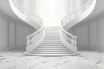 White marble classic curve staircase