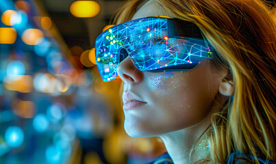 Woman using virtual reality technology, exploring new dimensions of innovation and digital interaction