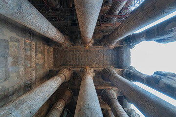 Esna, Temple of Khnum, wide angle lens, temples of ancient Egypt, ancient civilizations - obrazy, fototapety, plakaty