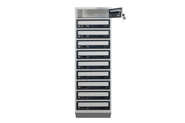 Mailboxes in the condo. metal mailbox with lockable center in condo. Mailbox on the white background isolated