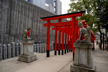 KOBE, Japan - April 30, 2023: Ikuta-Jinja shrine in Kobe. Ikuta Shrine is a Shinto shrine in the...