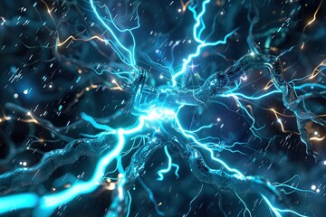 Naklejka premium Neural Circuitry: Azure-Glowing Electric Branches of the Nervous System