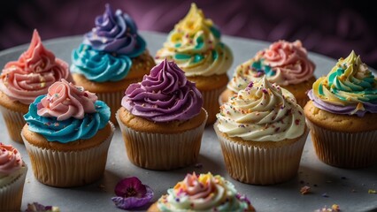 Decadent Delights: Plate of Gourmet Cupcakes with Decorative Frosting