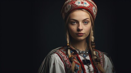 Fototapeta premium Young woman in popular vintage traditional Romanian costume,