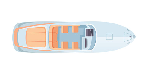 Top view sea boat vector illustration. Aerial view of yacht. Water vessel. Luxury maritime vacation and transportation