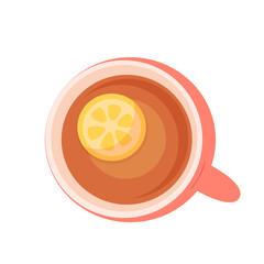 Tea cup with lemon vector illustration. Cartoon hot drink in teacup. Cafe or restaurant icon. Breakfast time. English traditional drink
