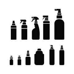 Cleaning spray bottle set vector silhouette.