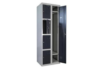 Metal lockers for locker room. Change room metal locker box on the white background isolated