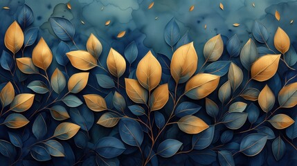 background tree leaves in blue and yellow colors