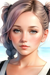Naklejka premium Nice girl. Imitation of painting. Stylized illustration.