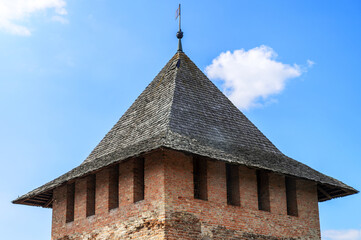Tower of an ancient fortress. Beautiful sunny view of tower in ancient fortress.
