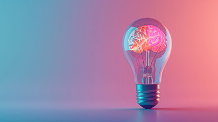 An artistic rendering of a light bulb with a brain inside, set against a gradient backdrop.