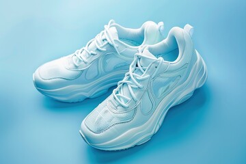 Pair of modern sport shoes on blue background