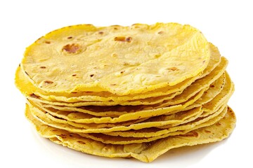 Stack of corn tortillas isolated on white background