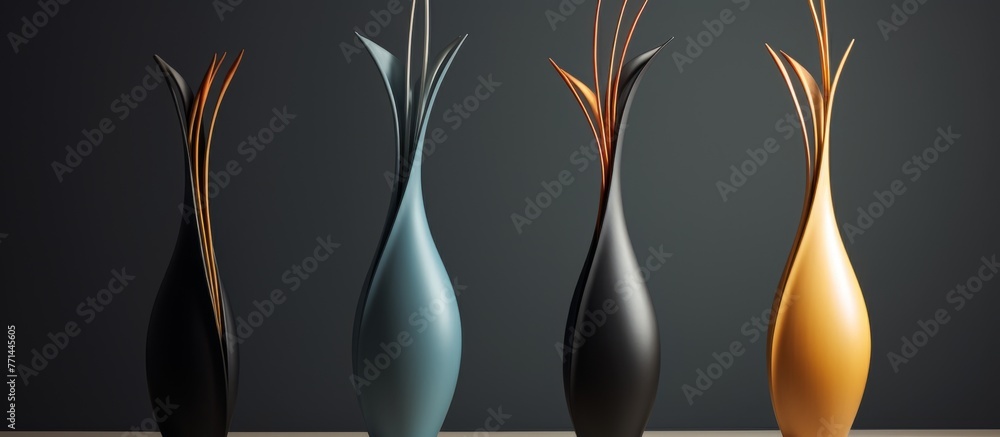Poster a collection of vases displayed on a table, showcasing different shapes and sizes. each vase holds a