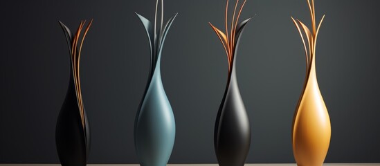 A collection of vases displayed on a table, showcasing different shapes and sizes. Each vase holds a unique plant, creating a beautiful display of art and nature