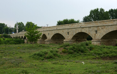 Fototapeta na wymiar Historical Gazi Mihal Bey Bridge in Edirne, Turkey