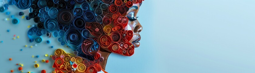 Intricate paper quilling art of a woman dressed in a kimono, illustrated in the refined style of documentary, editorial, and magazine photography aesthetics