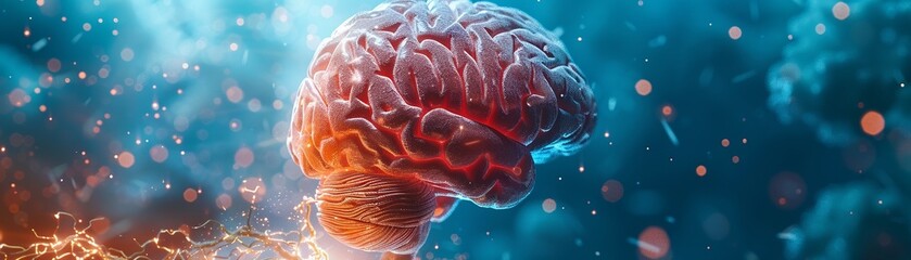 Medical illustration of brain, detailed stroke impact on speech and motor skills - obrazy, fototapety, plakaty
