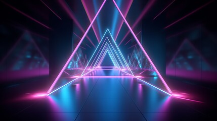 Abstract neon triangle background, vibrant and geometric. Ideal for technology, music, or nightlifethemed designs needing a modern touch. - obrazy, fototapety, plakaty
