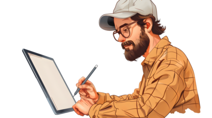 Cartoon art of a graphic designer isolated on a transparent background, PNG, Ai 
