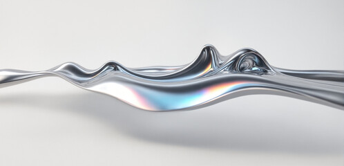 3d fluid twisted abstract metallic shape or melted chrome liquid metal shape. - 771448286