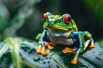 Fototapeta premium a vibrant tropical frog perched on a leaf